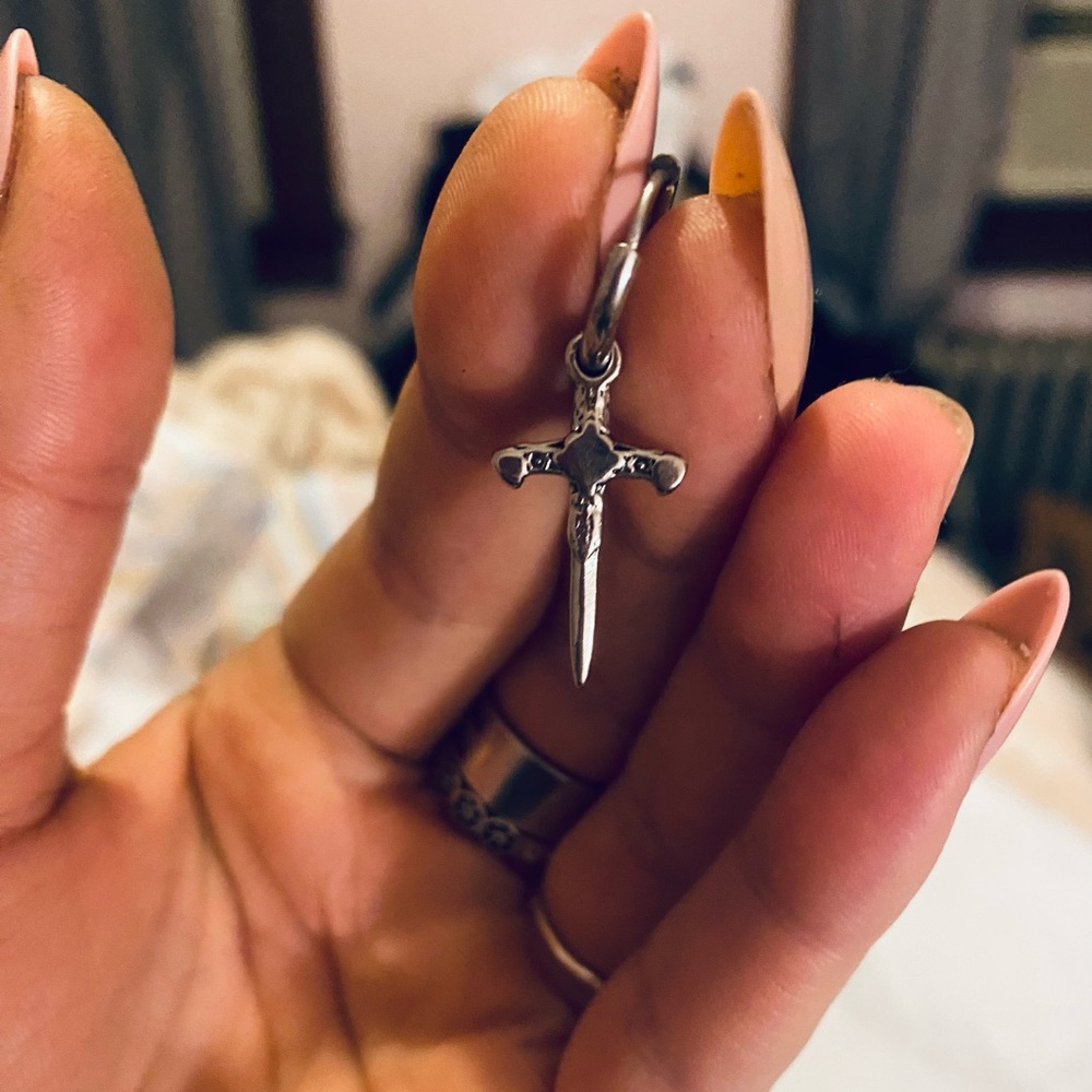 Silver Dagger Pendant Earrings